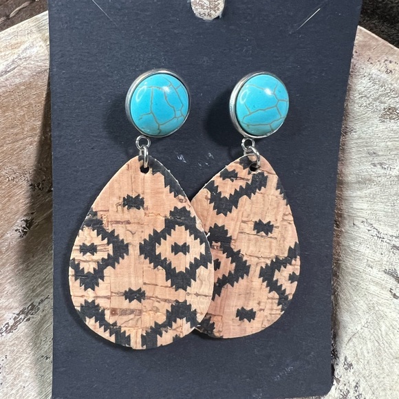 Handmade Jewelry - Boho Teardrop‎ Earrings with Turquoise Accents